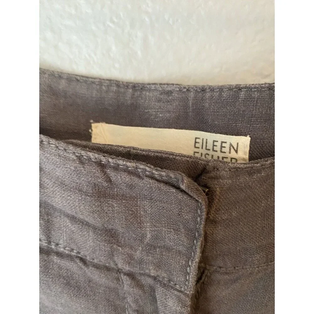 Eileen Fisher 100% Linen Wide Leg Crop Pant High Rise Size 8 DEEP OLIVE